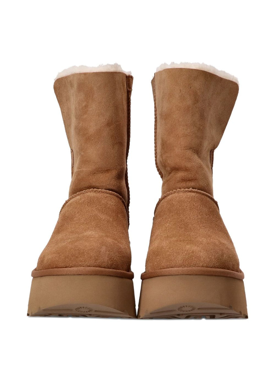 UGG Esmee Beige Suede Platform Boots With Plush Shearling Lining For Women Warmth And Style