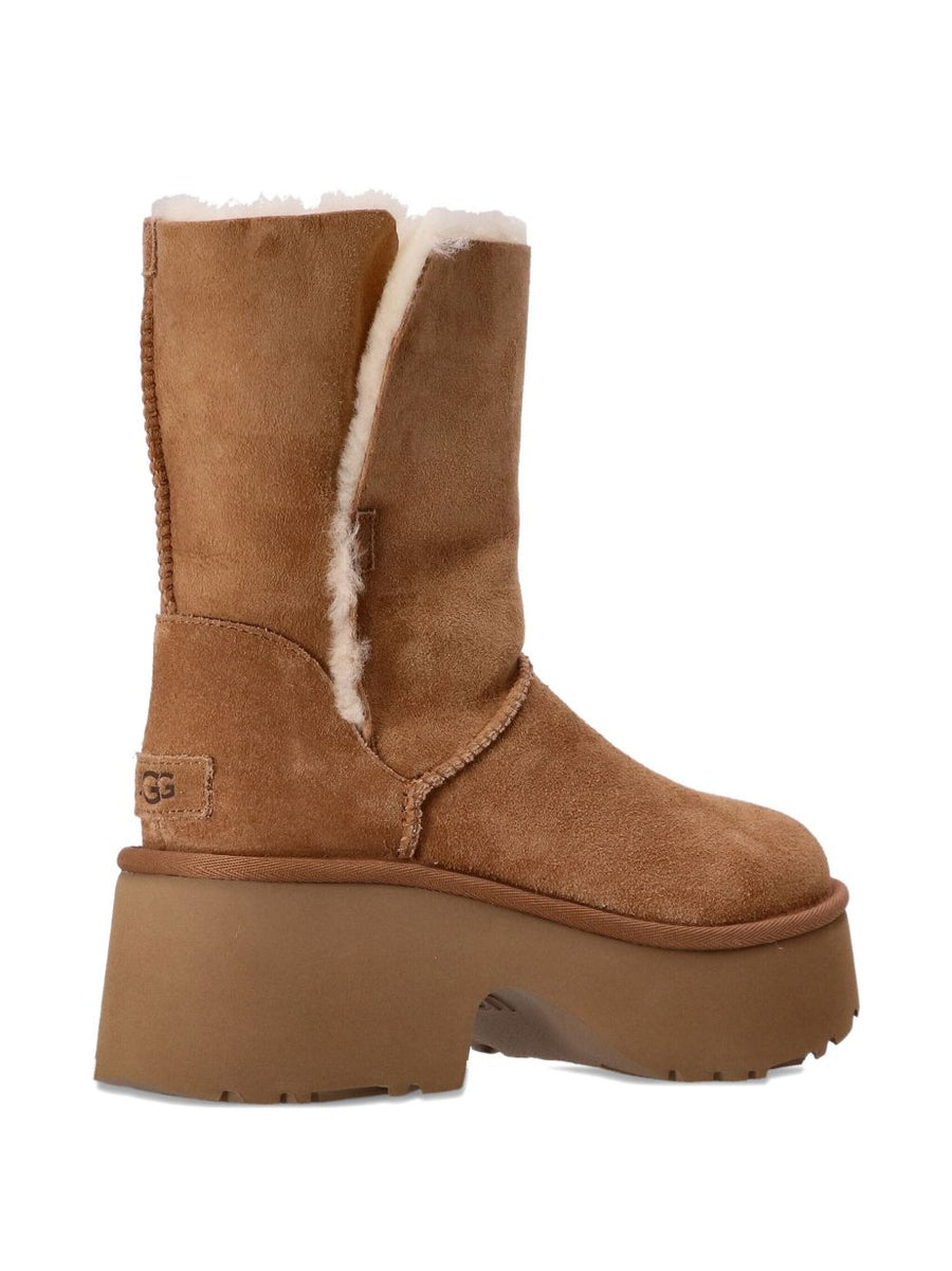 UGG Esmee Beige Suede Platform Boots With Plush Shearling Lining For Women Warmth And Style