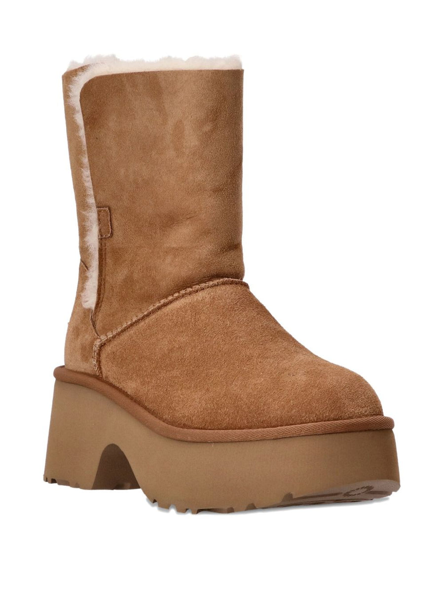 UGG Esmee Beige Suede Platform Boots With Plush Shearling Lining For Women Warmth And Style