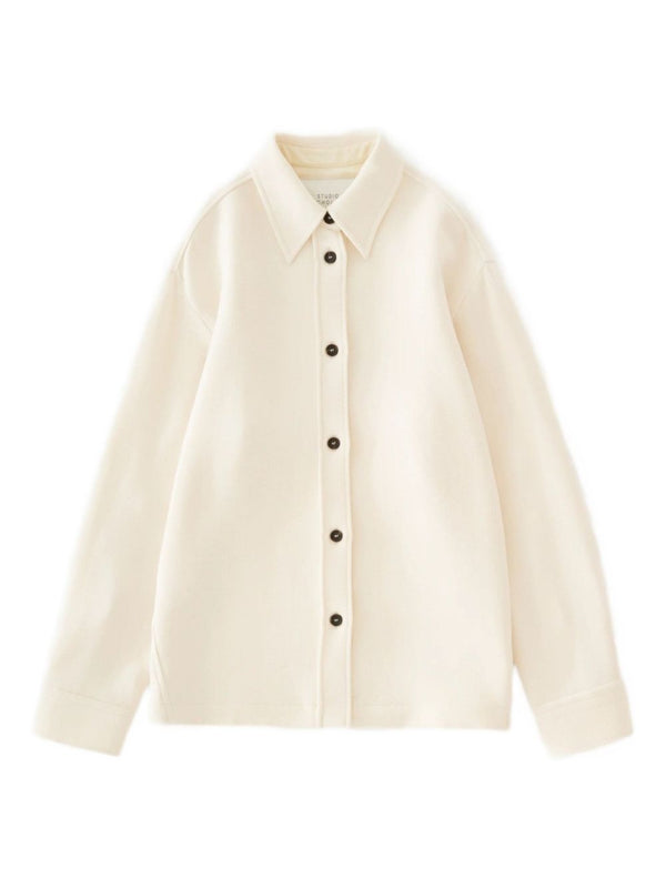 Studio Nicholson White Virgin Wool Overshirt With Button Front And Point Collar