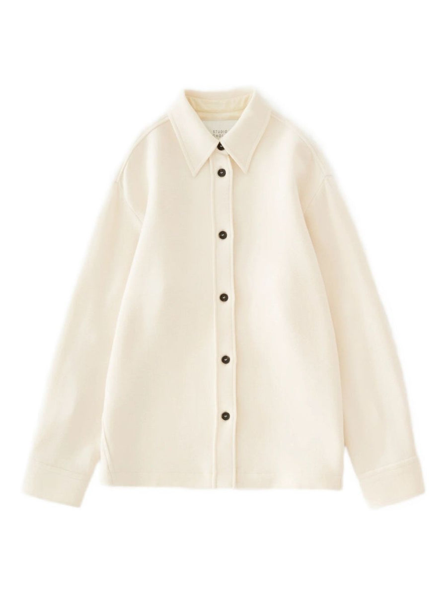 Studio Nicholson White Virgin Wool Overshirt With Button Front And Point Collar