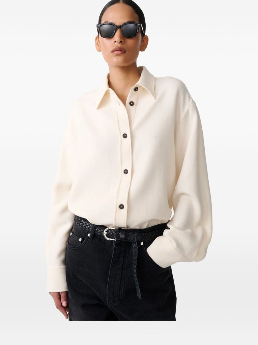 Studio Nicholson White Virgin Wool Overshirt With Button Front And Point Collar