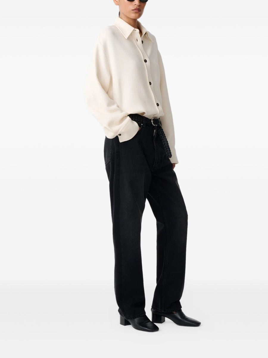 Studio Nicholson White Virgin Wool Overshirt With Button Front And Point Collar