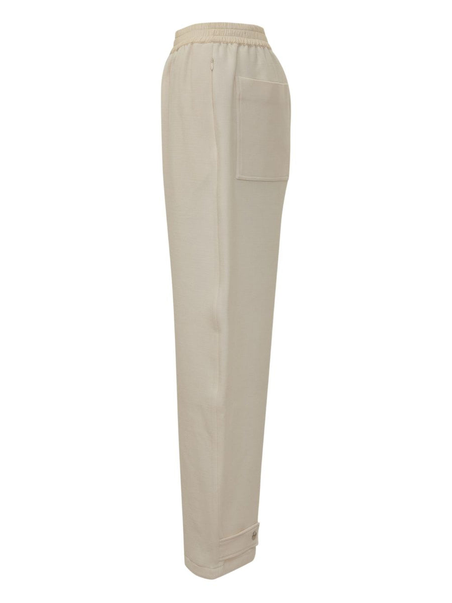 Studio Nicholson White Wool Trousers For Women Tailored Elastic Waistband Quiet Luxury Office Ready