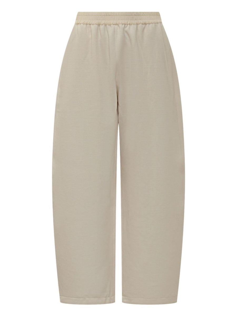 Studio Nicholson White Wool Trousers For Women Tailored Elastic Waistband Quiet Luxury Office Ready