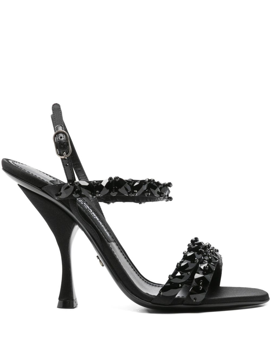 Dolce And Gabbana Sandal With Rhinestone Embroidery For Women Couture Satin H Heel Glamour