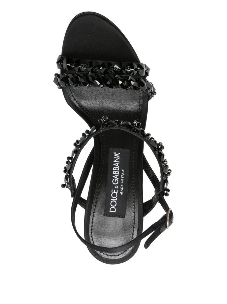 Dolce And Gabbana Sandal With Rhinestone Embroidery For Women Couture Satin H Heel Glamour