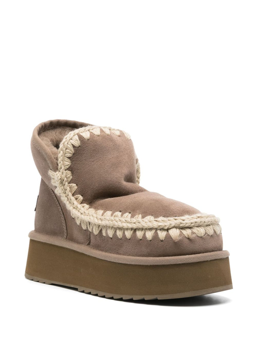 Mou Mini Eskimo Platform Boot for Women Taupe Suede with Shearling Lining Cozy Warm Platform Winter Boots
