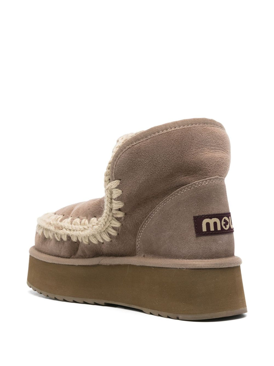 Mou Mini Eskimo Platform Boot for Women Taupe Suede with Shearling Lining Cozy Warm Platform Winter Boots