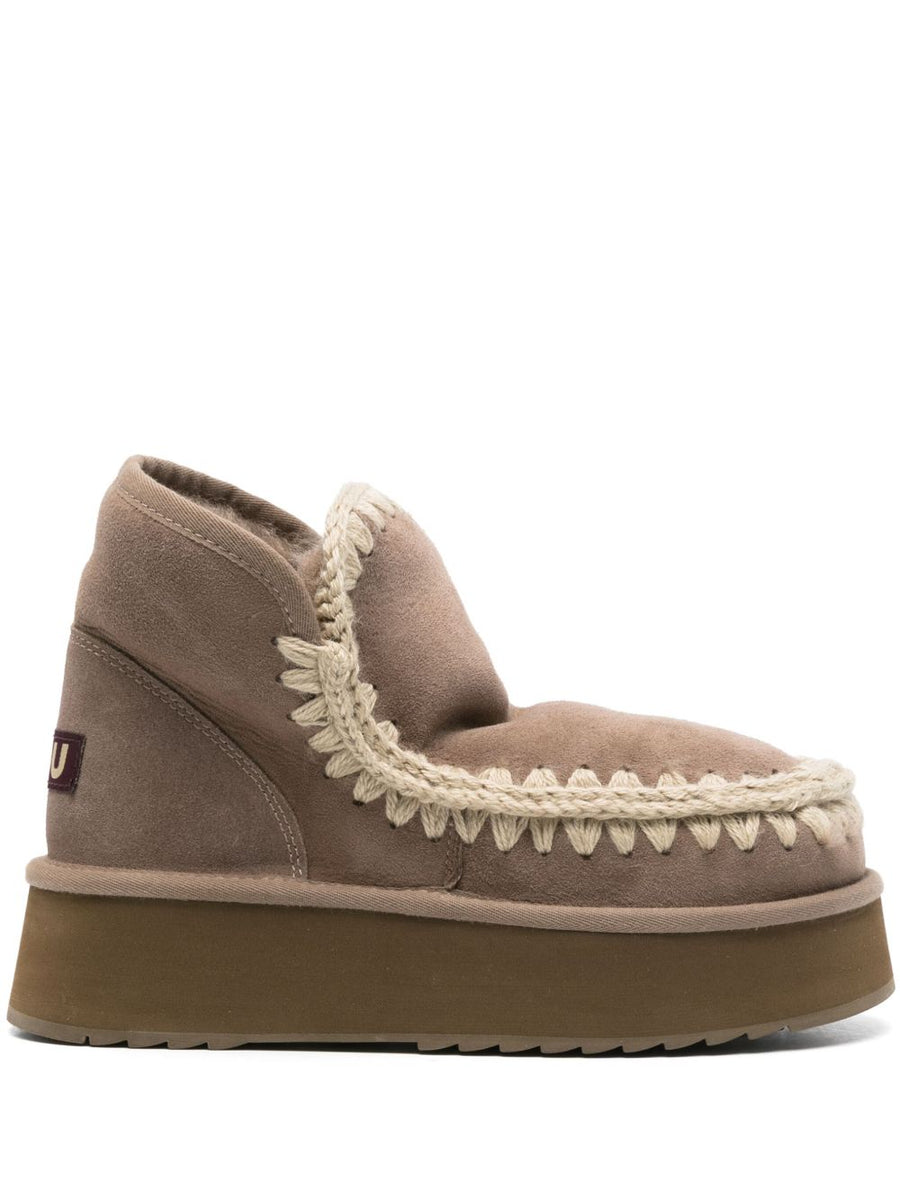 Mou Mini Eskimo Platform Boot for Women Taupe Suede with Shearling Lining Cozy Warm Platform Winter Boots