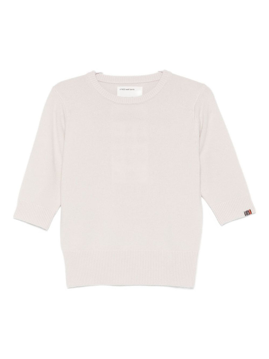 Luxurious Cashmere Crewneck Sweater For Women By Extreme Cashmere One Size Beige With Striped Sleeves