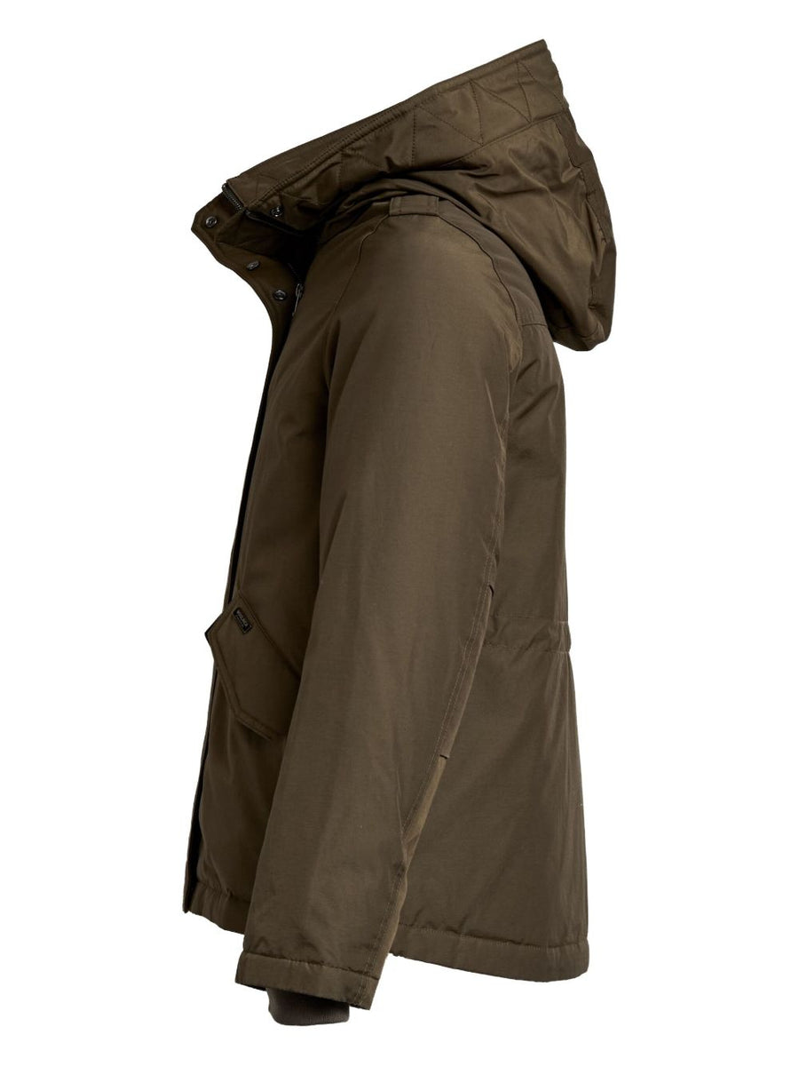 Woolrich Hooded Blouson Jacket For Women Lightweight Quilted Warmth Outdoor Ready Front Pockets Green
