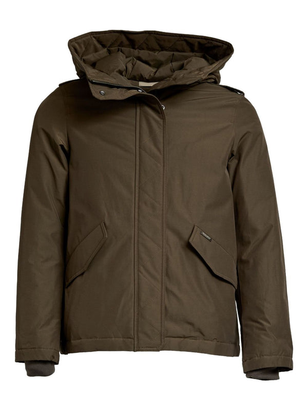 Woolrich Hooded Blouson Jacket For Women Lightweight Quilted Warmth Outdoor Ready Front Pockets Green