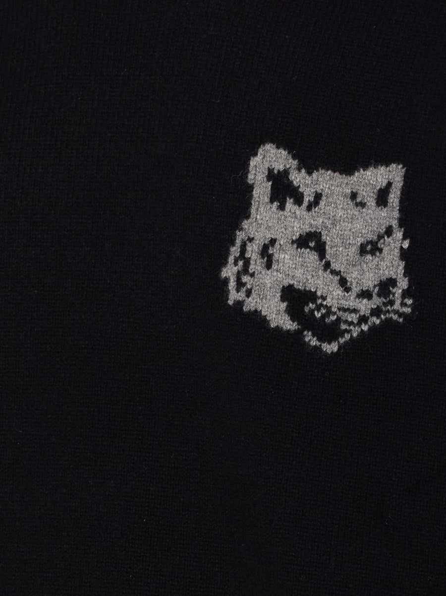Maison Kitsuné Fox Embroidered Merino Wool Crew Neck Sweater For Men Luxury Knitwear Fox Head Intarsia Layering Piece