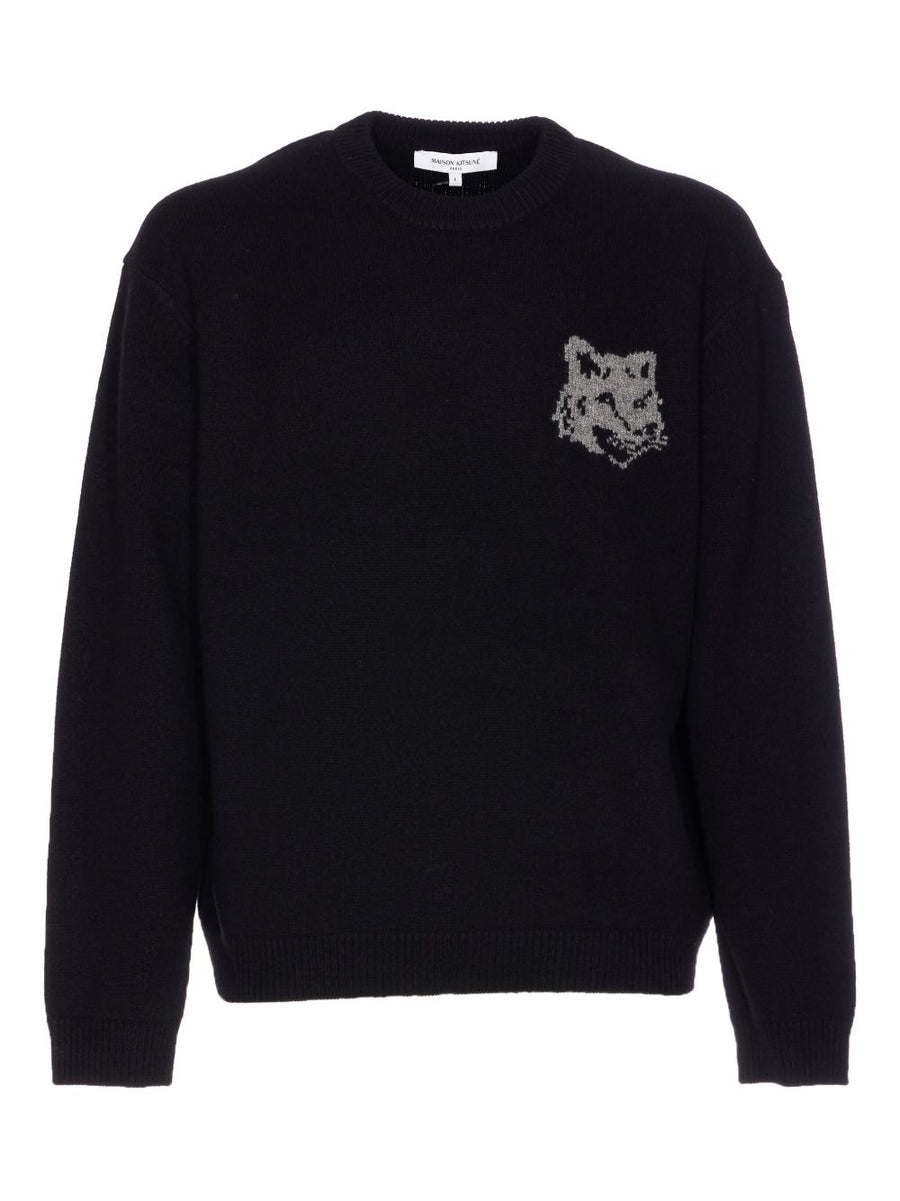 Maison Kitsuné Fox Embroidered Merino Wool Crew Neck Sweater For Men Luxury Knitwear Fox Head Intarsia Layering Piece