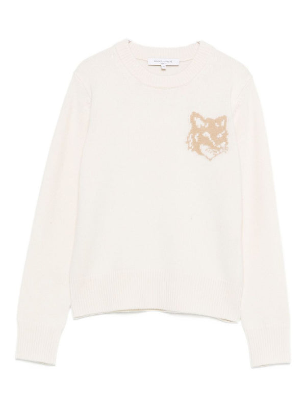 Maison Kitsuné Merino Jumper With Fox Head Intarsia In Ecru For Women Premium Cozy Knit FW25