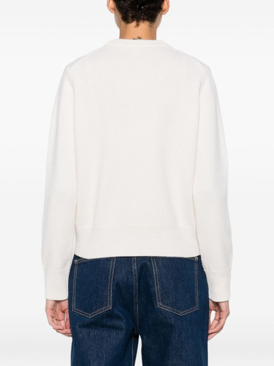 Maison Kitsuné Merino Jumper With Fox Head Intarsia In Ecru For Women Premium Cozy Knit FW25