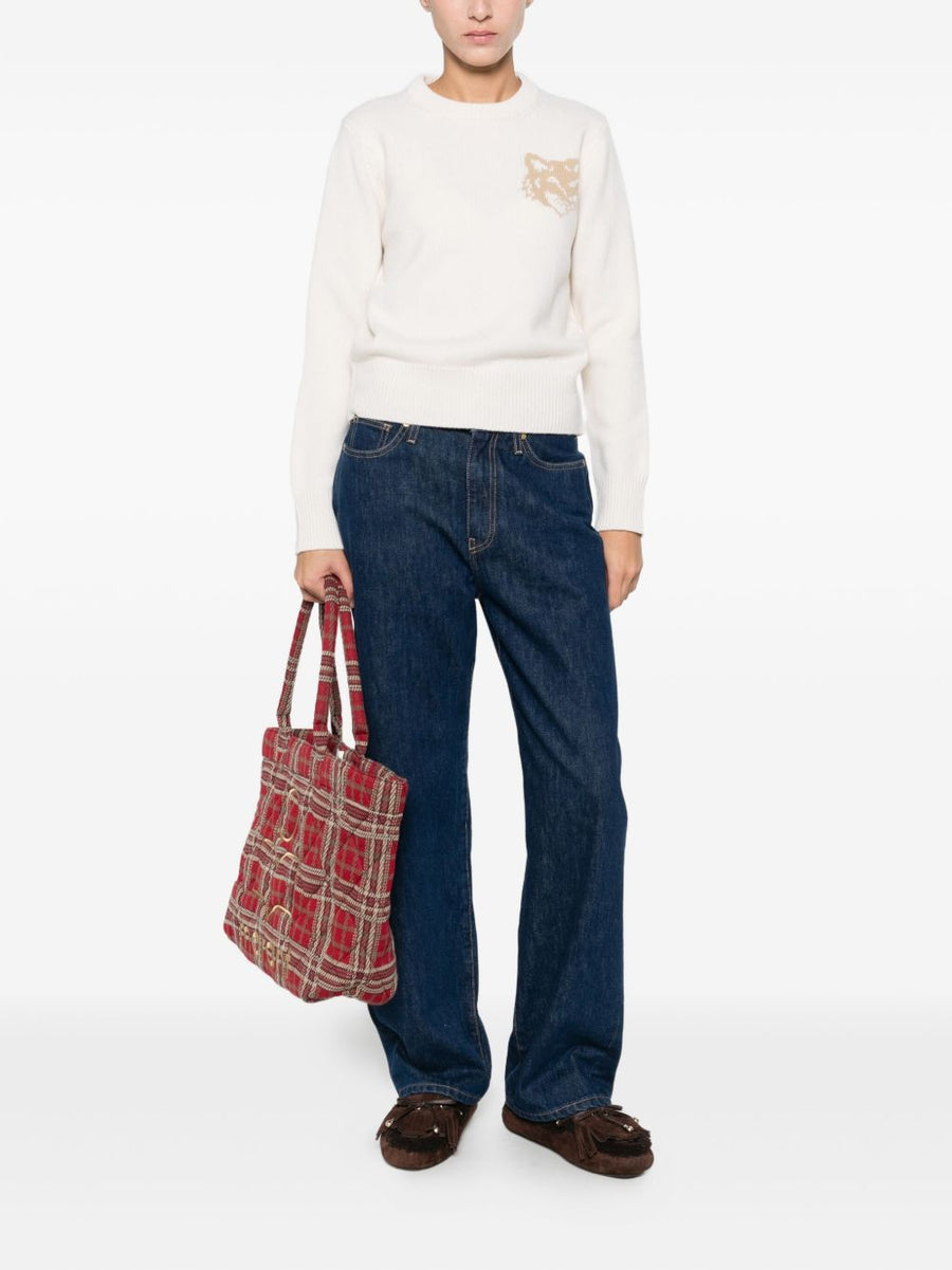 Maison Kitsuné Merino Jumper With Fox Head Intarsia In Ecru For Women Premium Cozy Knit FW25