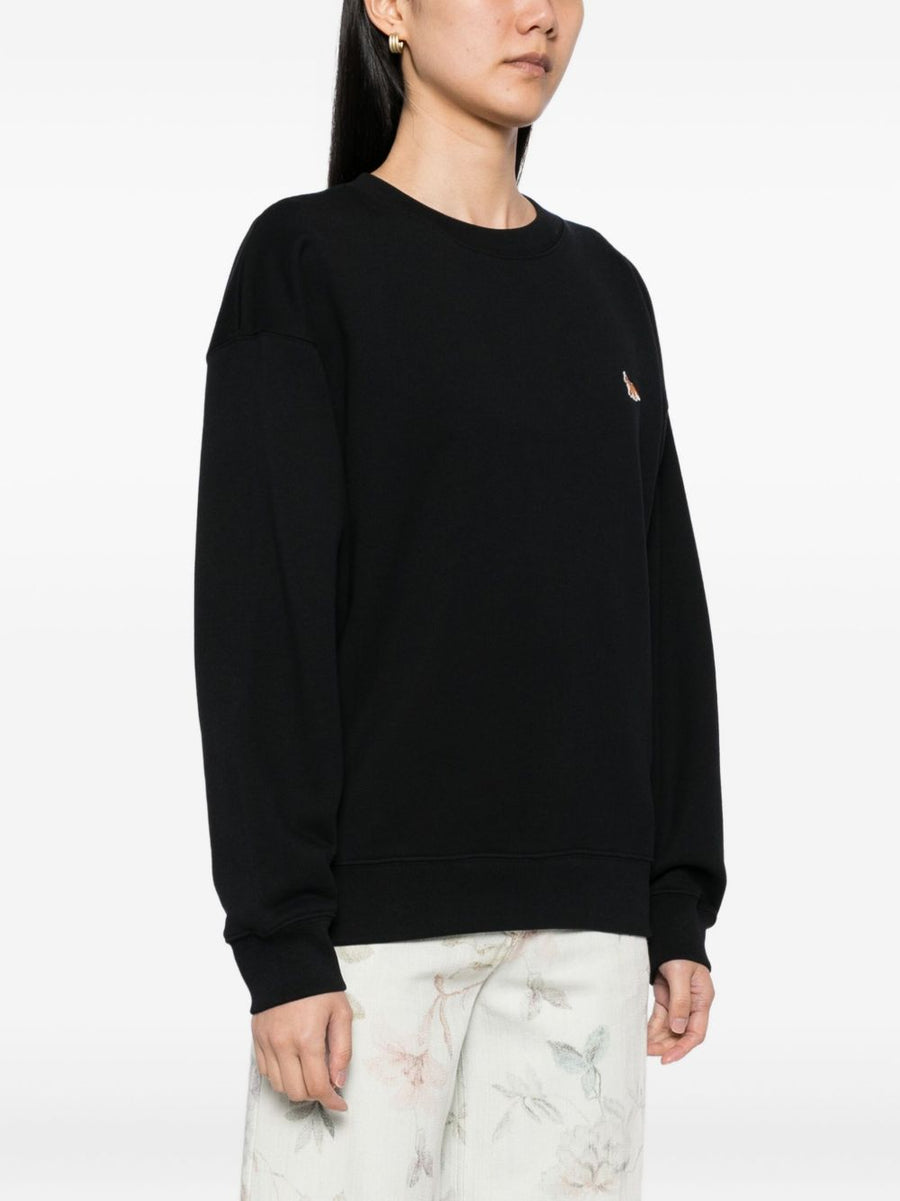 Maison Kitsuné Baby Fox Patch Cardigan for Women 100 Percent Cotton Black Crew Neck Long Sleeve Signature Patch Knitwear
