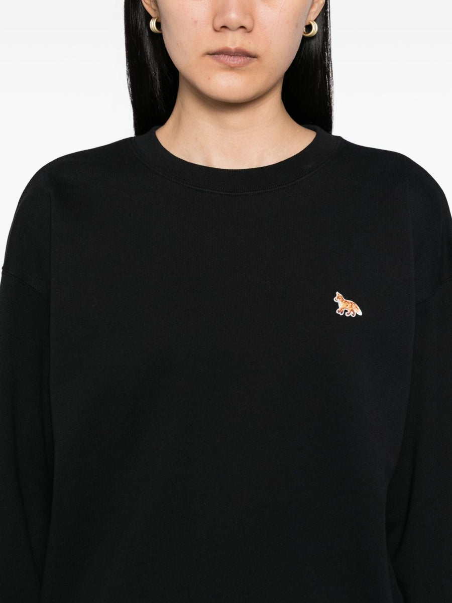 Maison Kitsuné Baby Fox Patch Cardigan for Women 100 Percent Cotton Black Crew Neck Long Sleeve Signature Patch Knitwear