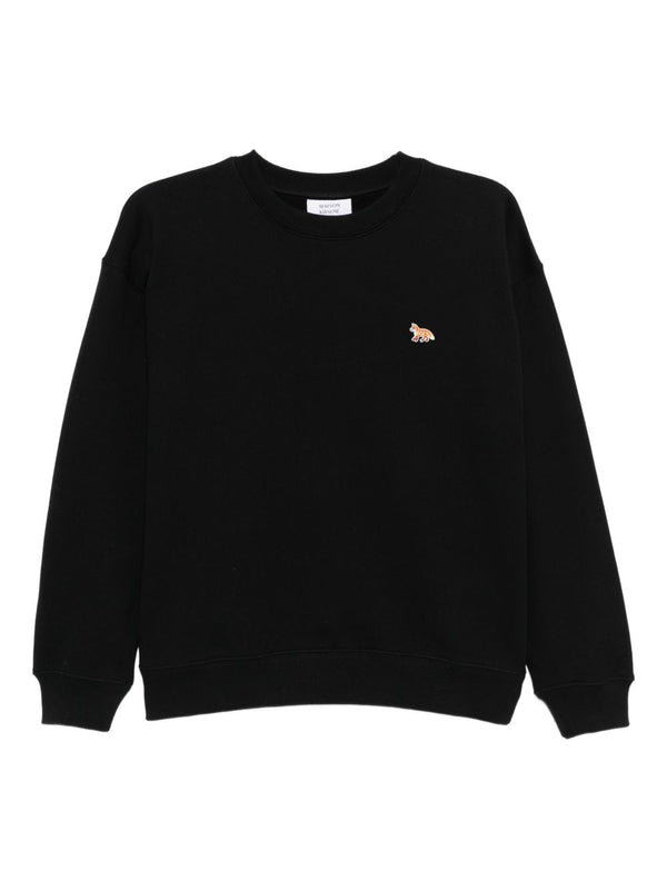 Maison Kitsuné Baby Fox Patch Cardigan for Women 100 Percent Cotton Black Crew Neck Long Sleeve Signature Patch Knitwear