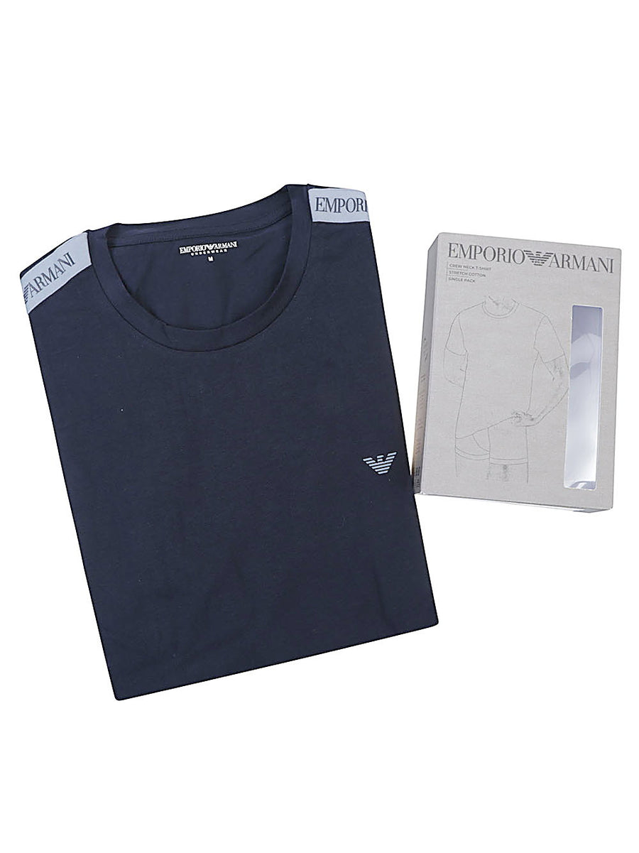 Emporio Armani Navy Top For Men Premium Cotton Elastane Crew Neck Tee With Signature Logo