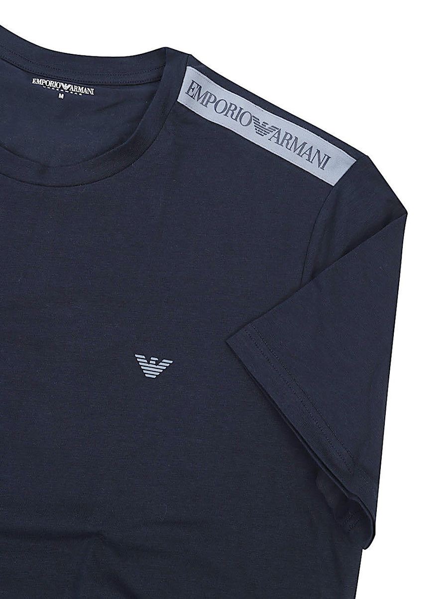 Emporio Armani Navy Top For Men Premium Cotton Elastane Crew Neck Tee With Signature Logo