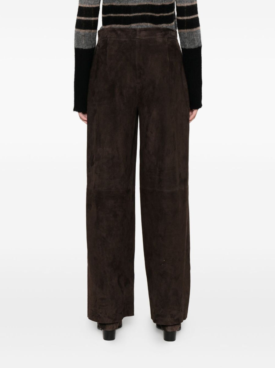 Via Masini 80 Leather Wide Leg Trousers Cedar Brown High Rise For Style Conscious Women