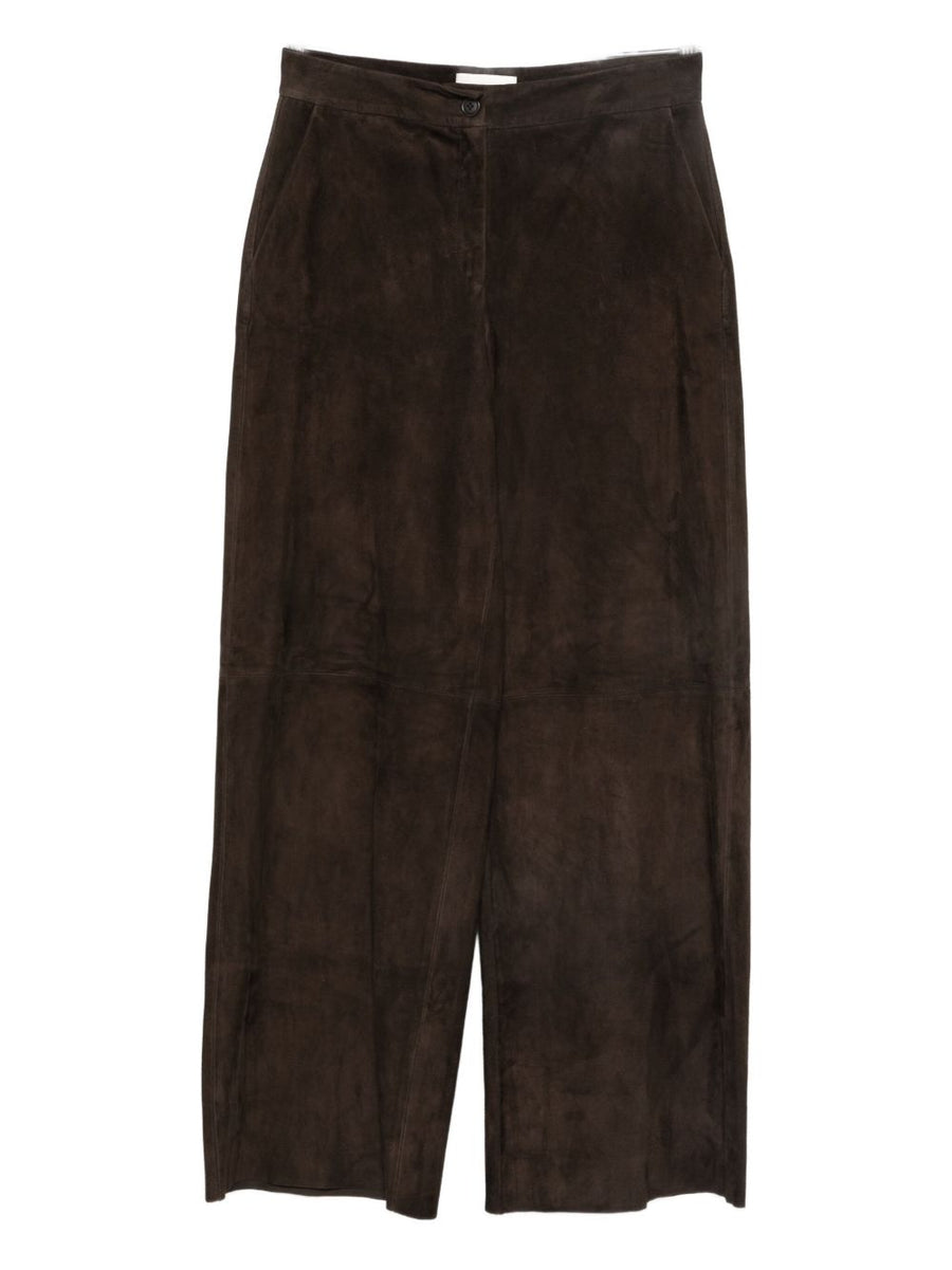 Via Masini 80 Leather Wide Leg Trousers Cedar Brown High Rise For Style Conscious Women