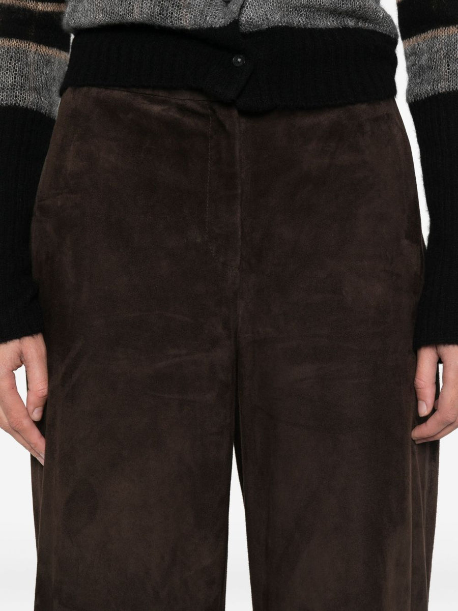 Via Masini 80 Leather Wide Leg Trousers Cedar Brown High Rise For Style Conscious Women