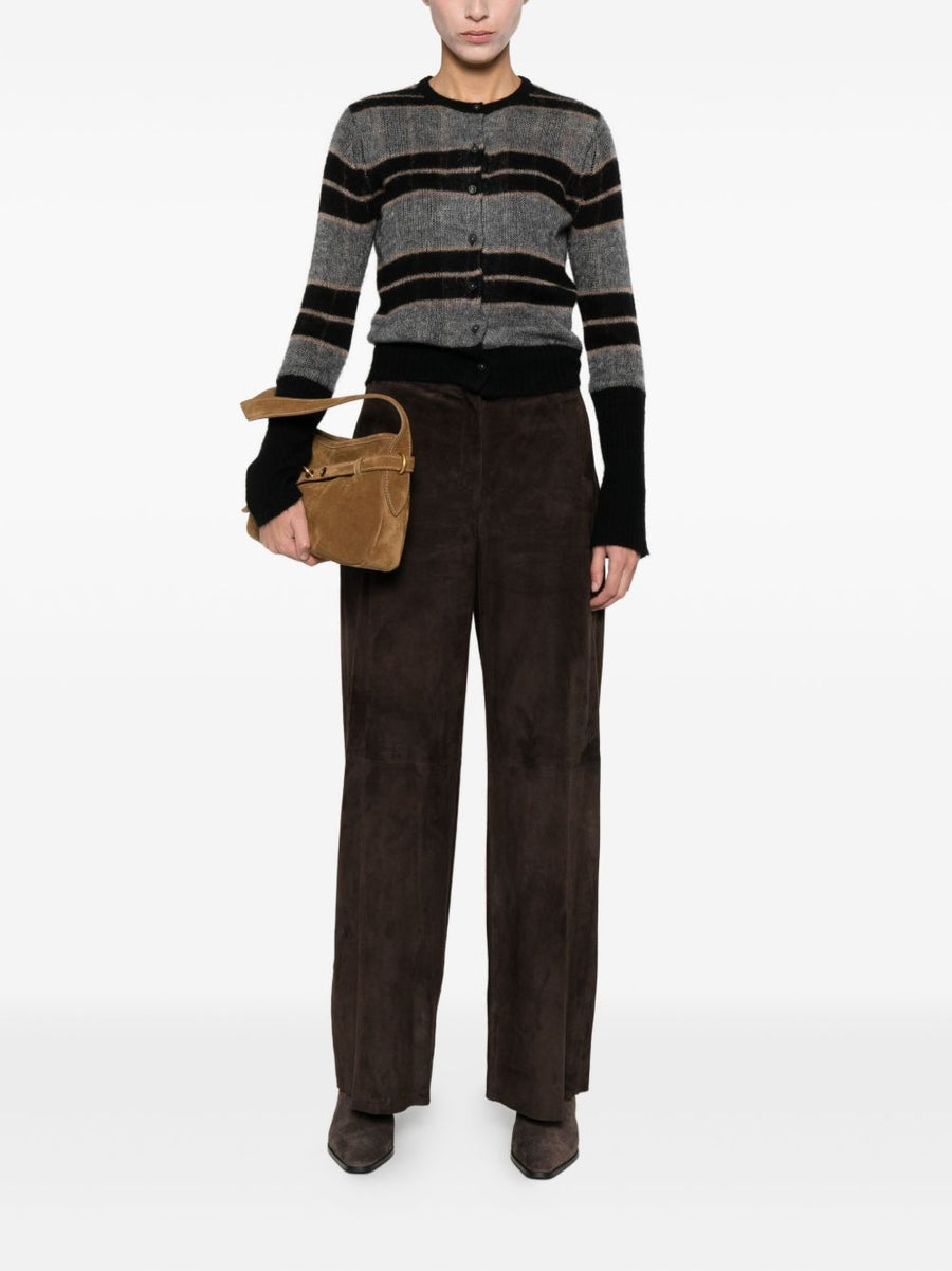 Via Masini 80 Leather Wide Leg Trousers Cedar Brown High Rise For Style Conscious Women