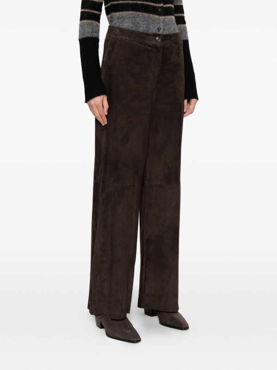 Via Masini 80 Leather Wide Leg Trousers Cedar Brown High Rise For Style Conscious Women
