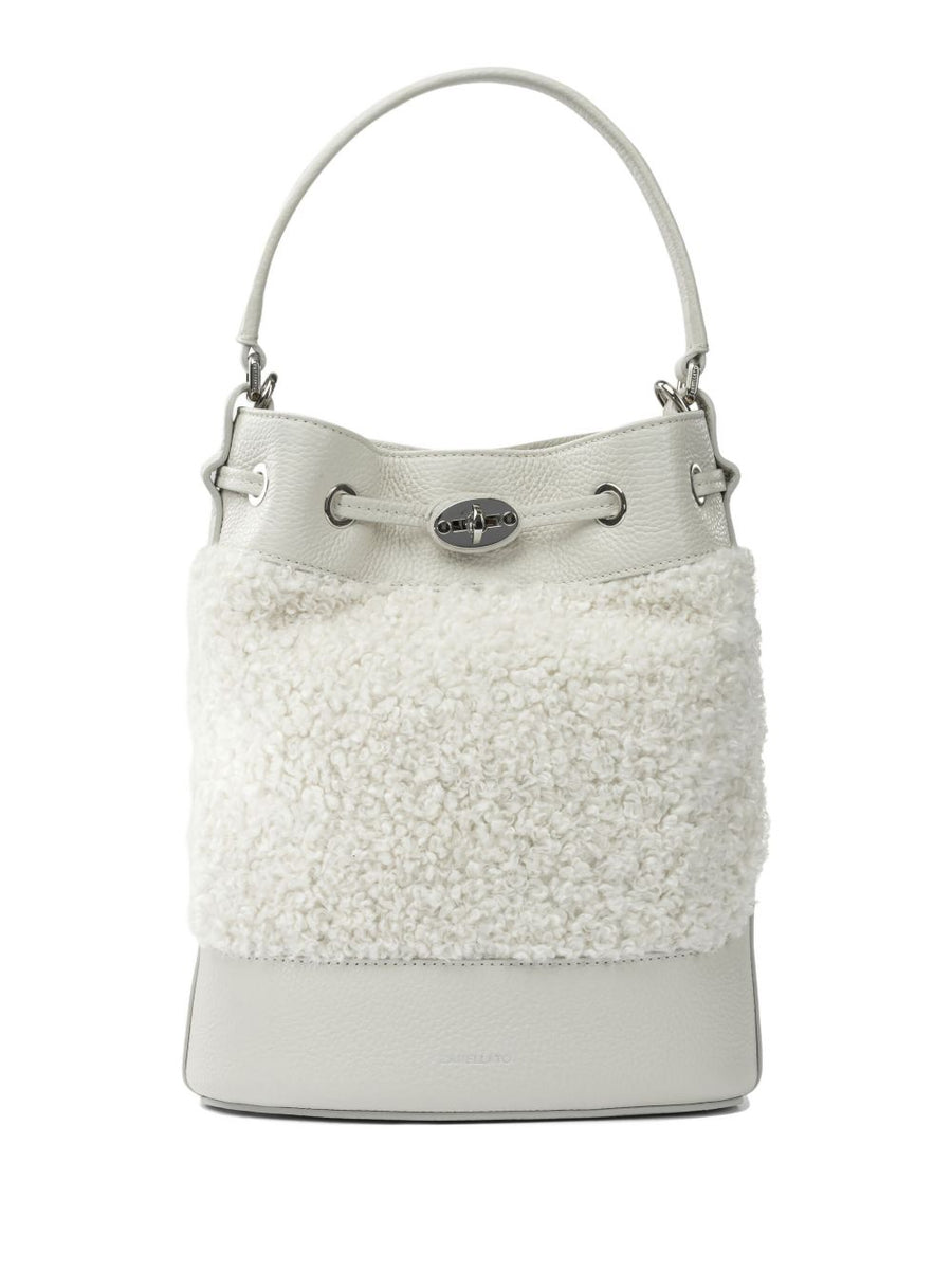 Zanellato Mondà Dolly Small Leather Bucket Bag White For Women Top Handle Silver Hardware