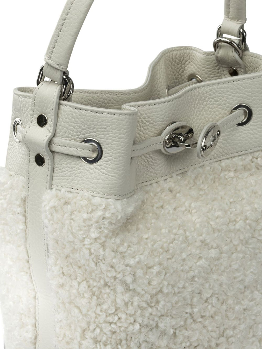 Zanellato Mondà Dolly Small Leather Bucket Bag White For Women Top Handle Silver Hardware