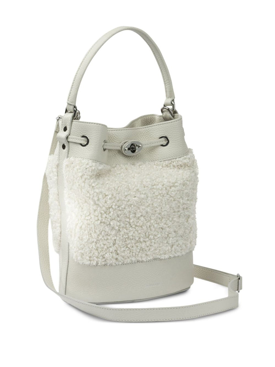 Zanellato Mondà Dolly Small Leather Bucket Bag White For Women Top Handle Silver Hardware