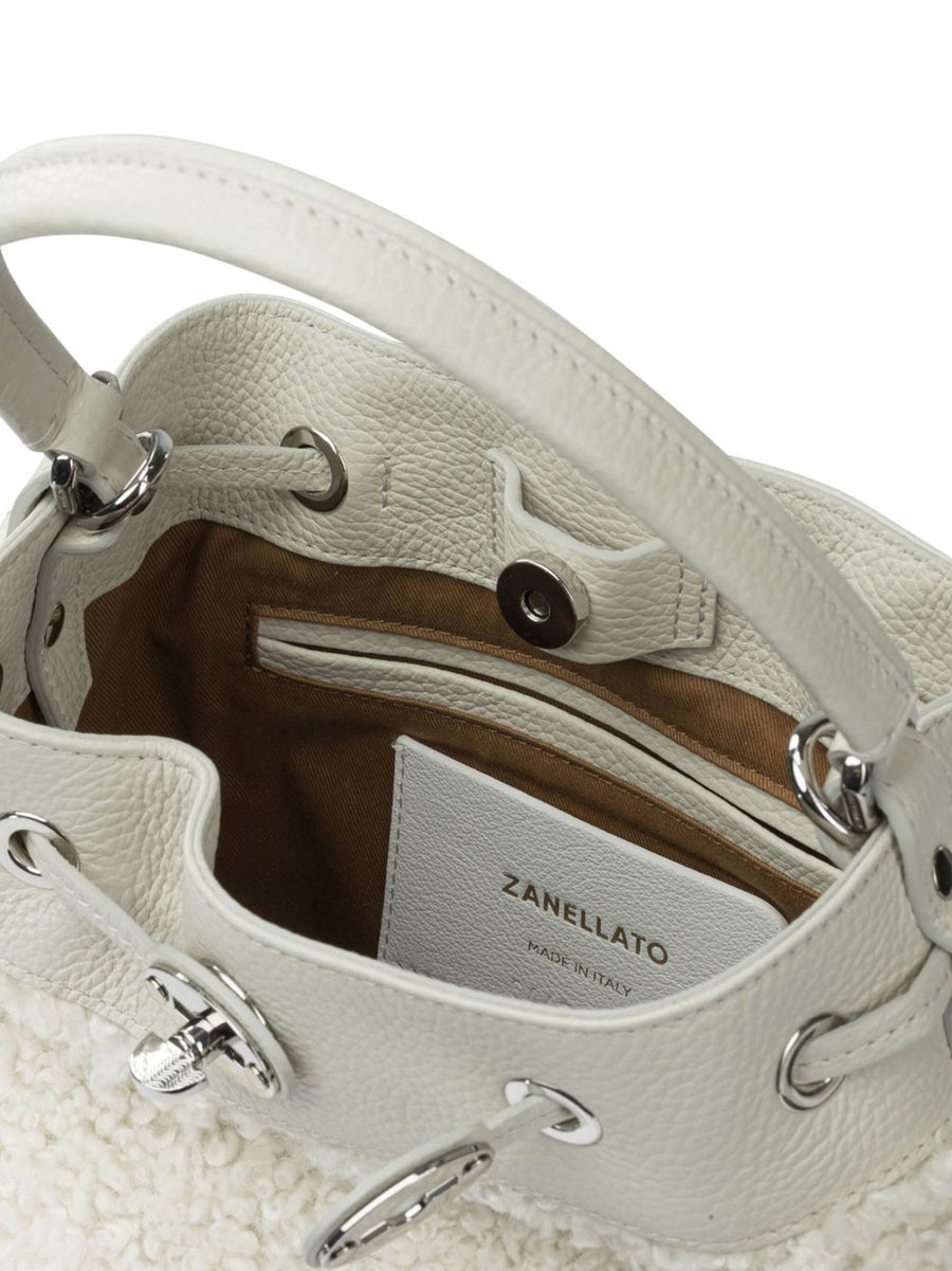 Zanellato Mondà Dolly Small Leather Bucket Bag White For Women Top Handle Silver Hardware