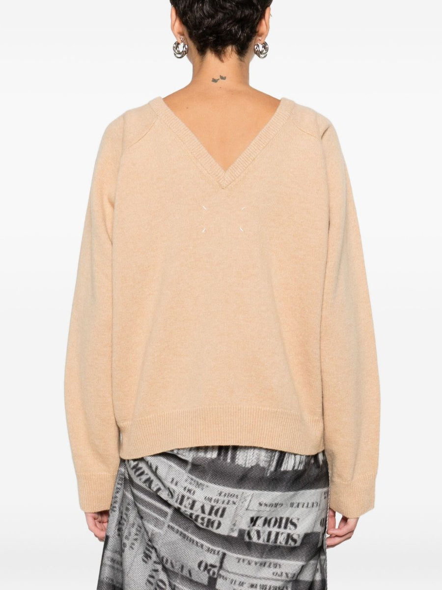 Maison Margiela Camel Wool Round Neck Sweater For Women Quiet Luxury Timeless Knitwear