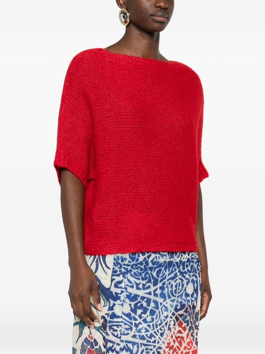 Talking Walls Wool Sweater For Women One Hundred Percent Baby Alpaca Luxury Knit In Bold Red Warmth