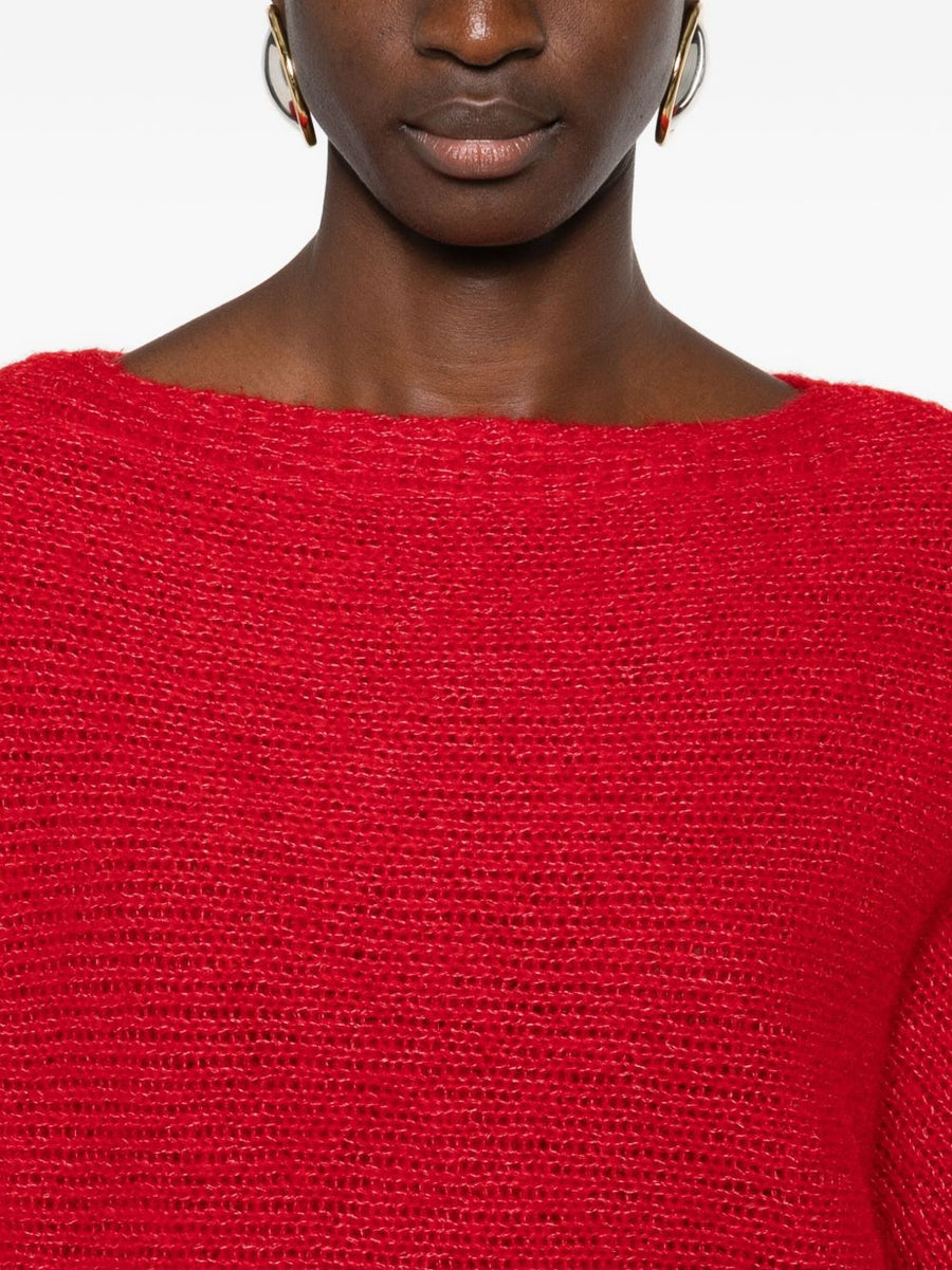 Talking Walls Wool Sweater For Women One Hundred Percent Baby Alpaca Luxury Knit In Bold Red Warmth