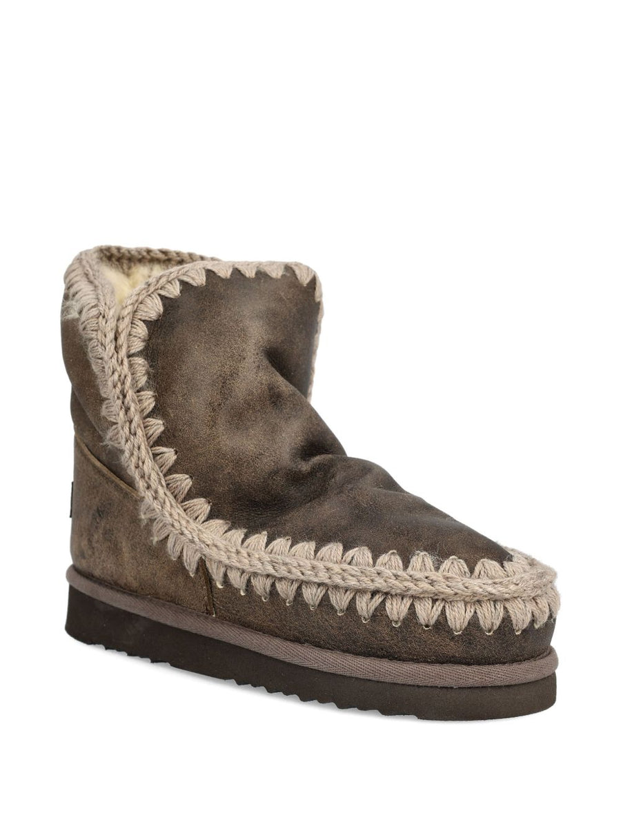 Mou Eskimo 18 Ankle Boots For Women Pull On Comfort With Textured Crochet Trim And Logo Patch Grey