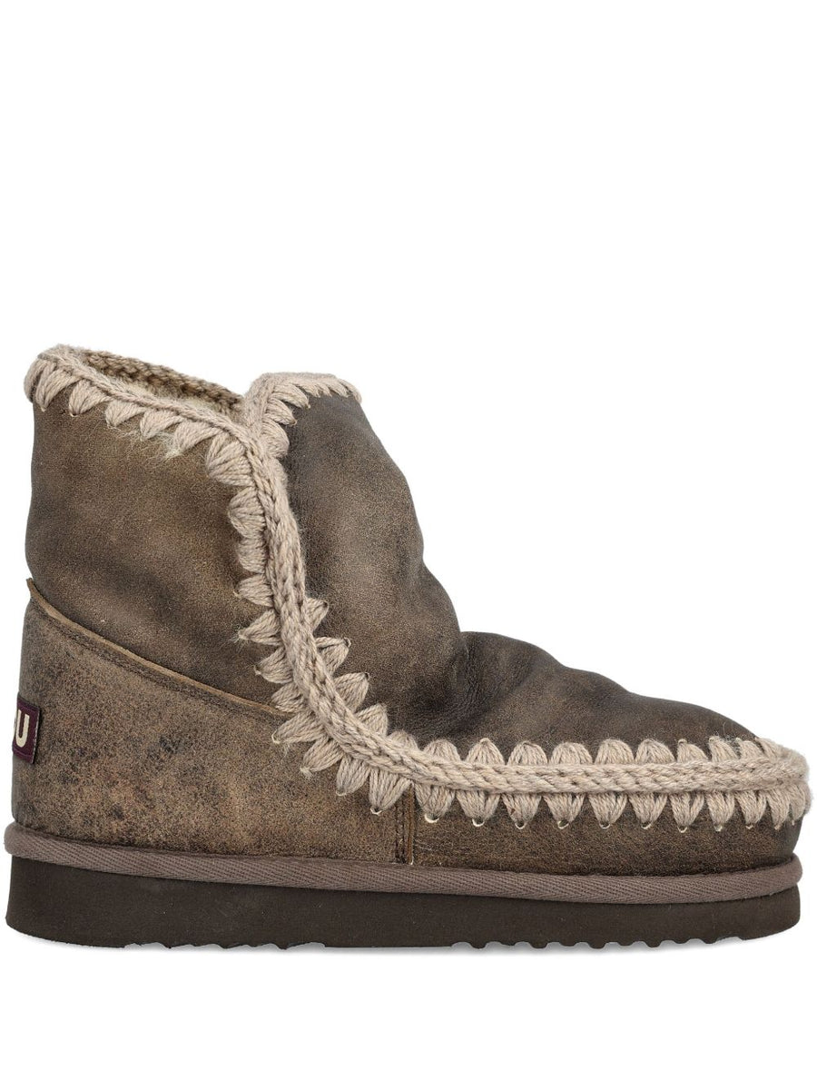 Mou Eskimo 18 Ankle Boots For Women Pull On Comfort With Textured Crochet Trim And Logo Patch Grey