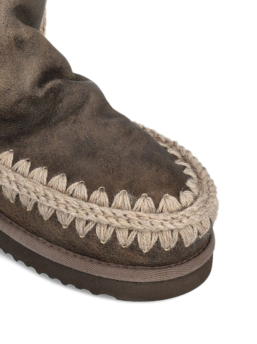 Mou Eskimo 18 Ankle Boots For Women Pull On Comfort With Textured Crochet Trim And Logo Patch Grey