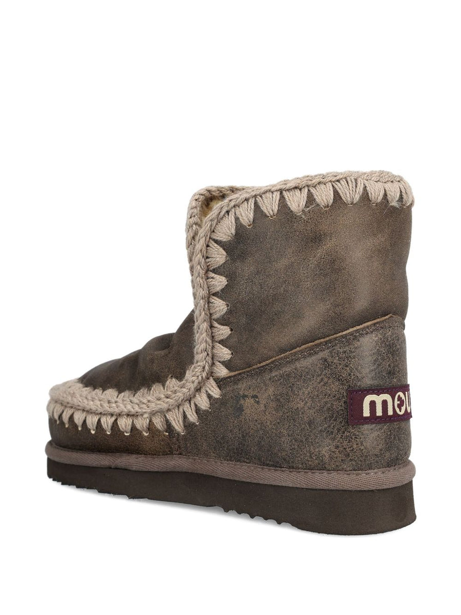 Mou Eskimo 18 Ankle Boots For Women Pull On Comfort With Textured Crochet Trim And Logo Patch Grey
