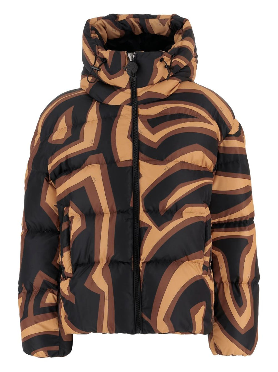 Pucci Printed Nylon Down Jacket For Women Insulated With Silk Print Motif Brown Luxury