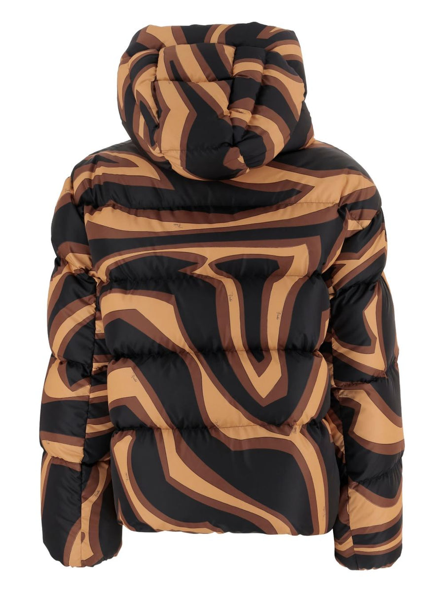 Pucci Printed Nylon Down Jacket For Women Insulated With Silk Print Motif Brown Luxury