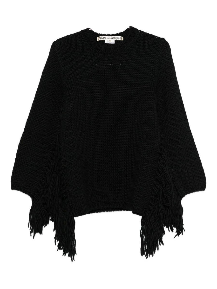 Comme Des Garcons Fringed Wool Top For Women With Luxe Fringed Trim Knitwear For Fall Winter 2025