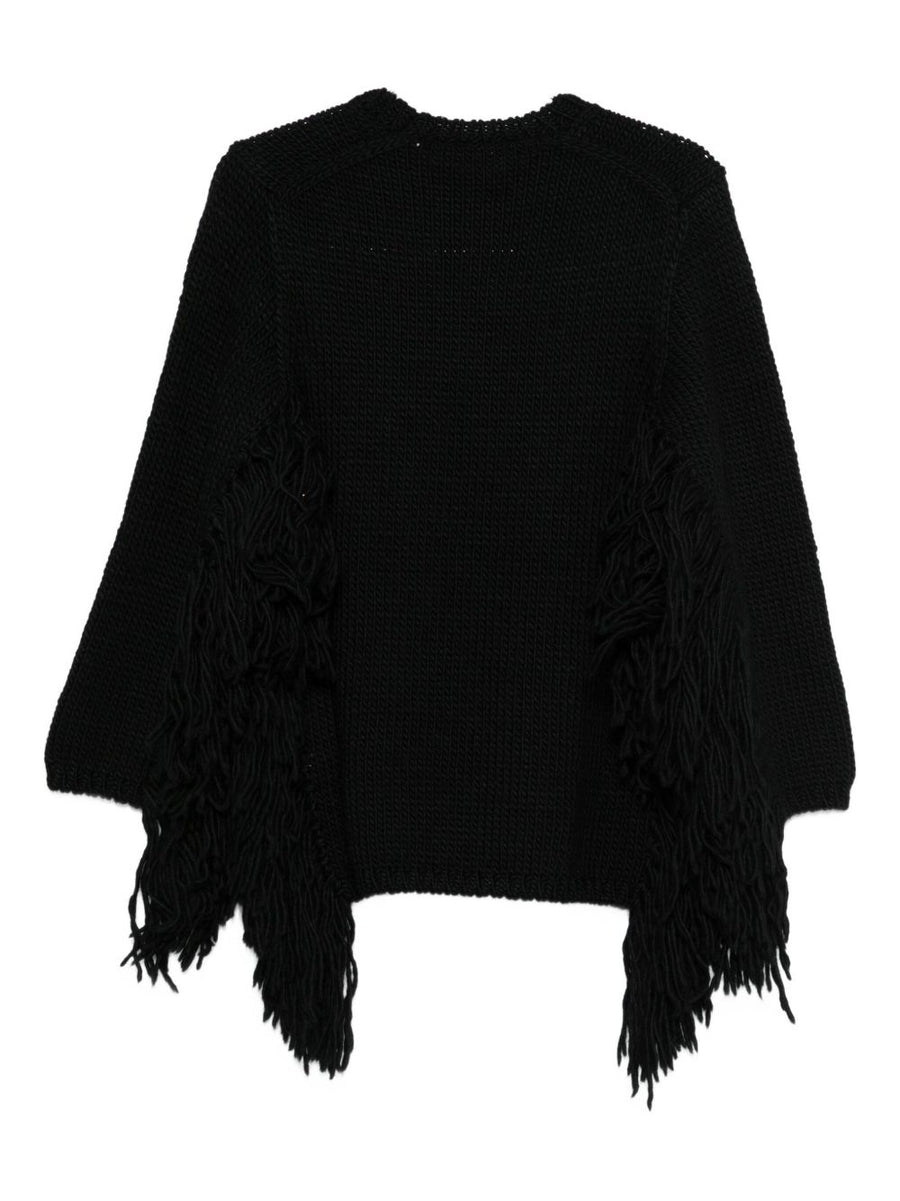 Comme Des Garcons Fringed Wool Top For Women With Luxe Fringed Trim Knitwear For Fall Winter 2025