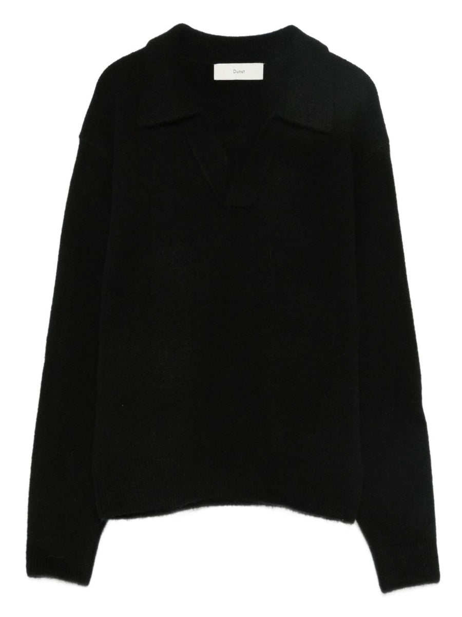 Dunst Wool Blend Polo Sweater For Women Cozy Warmth Versatile Knit Top In Grey Luxurious Finish