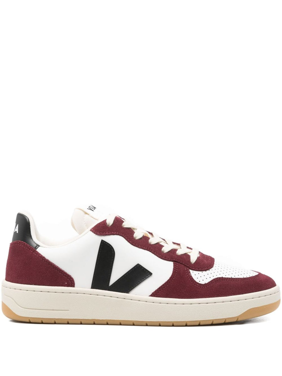 Veja V10 Sneakers For Women Premium Calf Leather Upper White Multicolor With Red Detail Perforated Toe