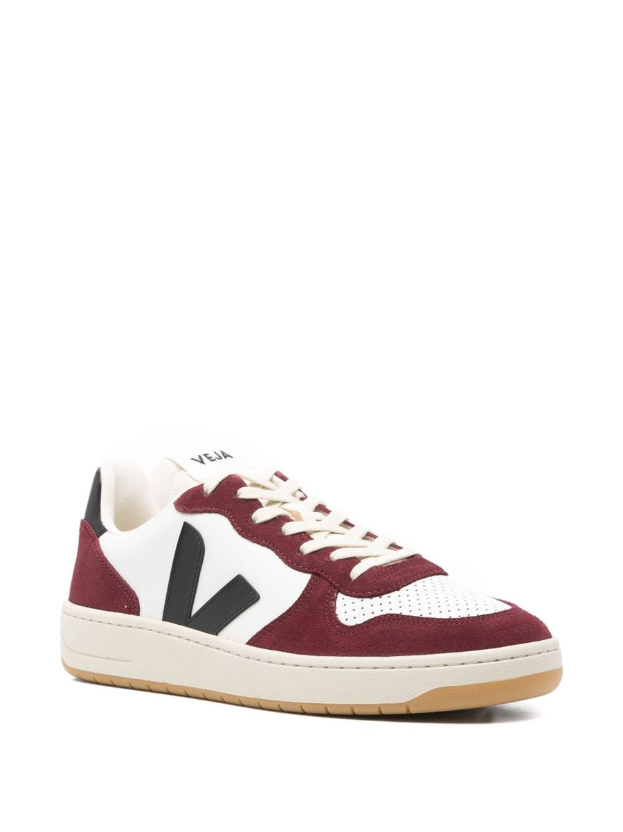 Veja V10 Sneakers For Women Premium Calf Leather Upper White Multicolor With Red Detail Perforated Toe